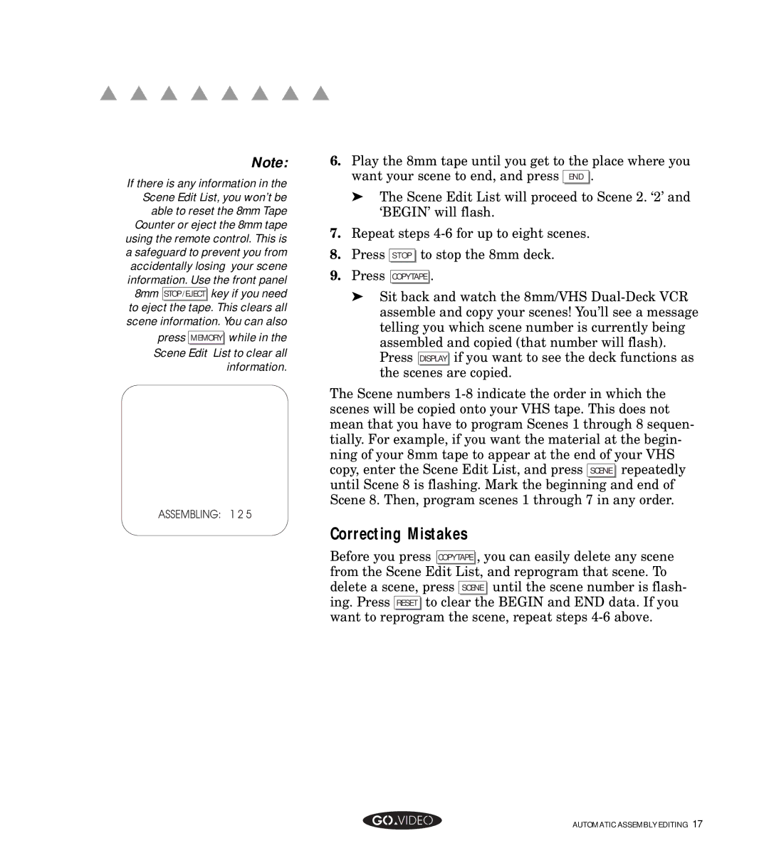 GoVideo GV8050 manual Correcting Mistakes 