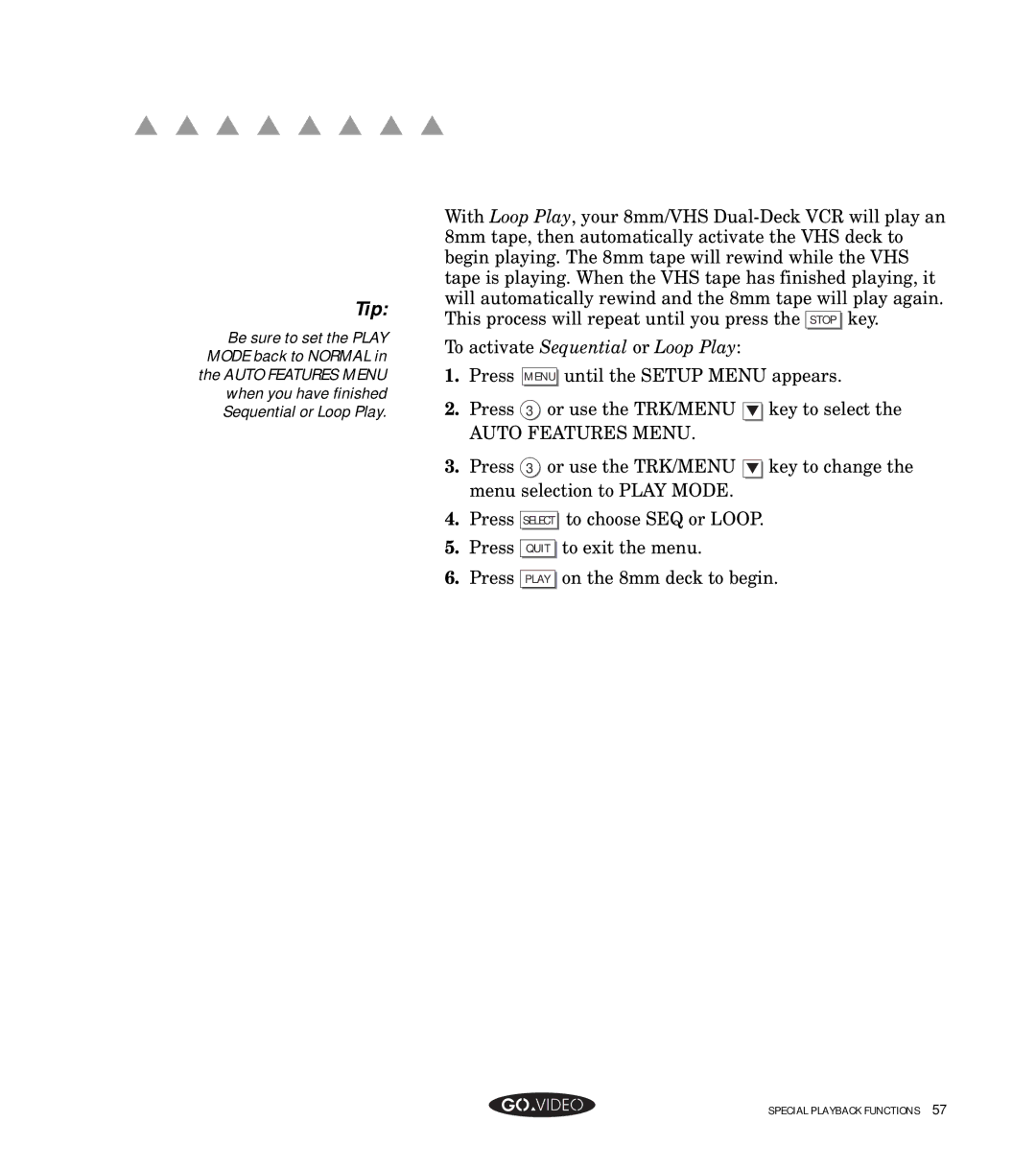 GoVideo GV8050 manual To activate Sequential or Loop Play 