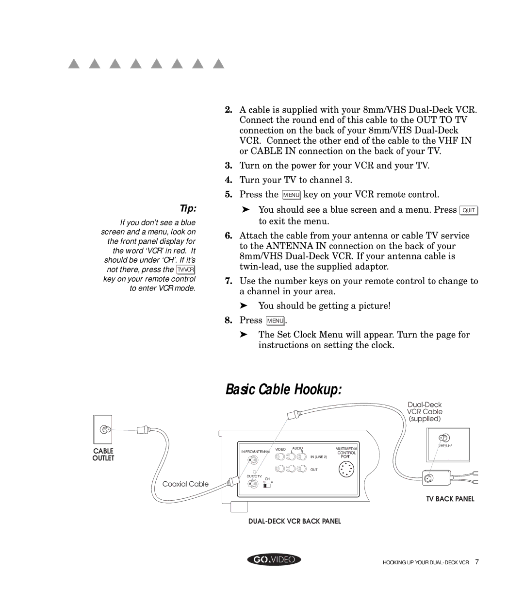 GoVideo GV8050 manual Basic Cable Hookup, Tip 