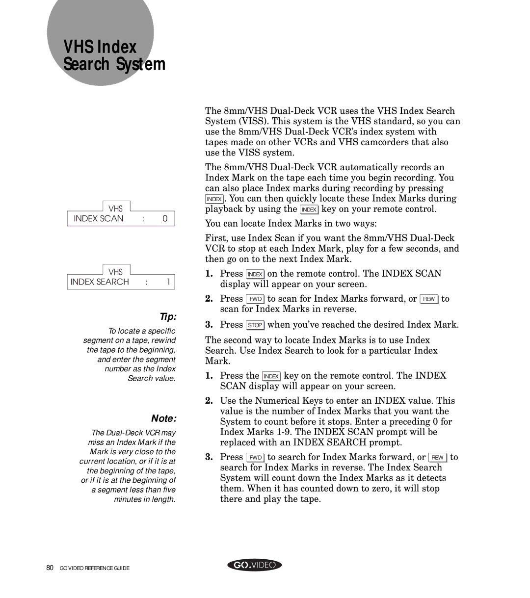 GoVideo GV8050 manual VHS Index Search System 