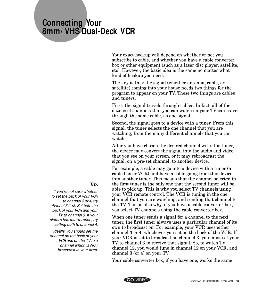 GoVideo GV8050 manual Connecting Your 8mm/VHS Dual-Deck VCR 