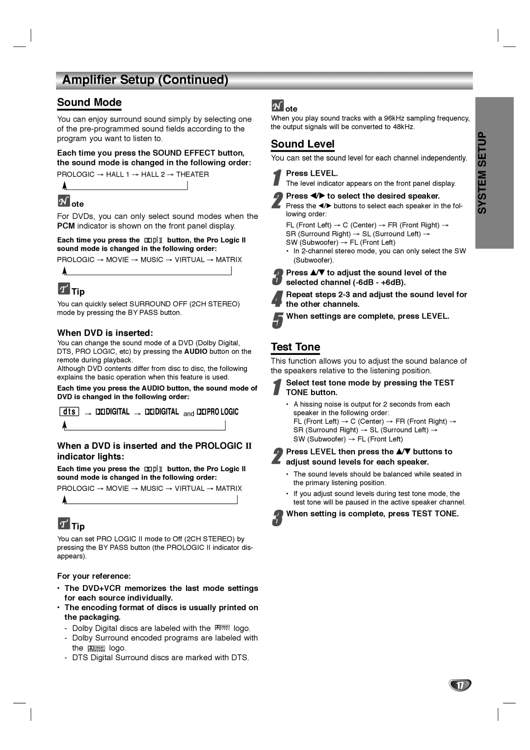 GoVideo HT2015, HT2010 manual Sound Mode, Sound Level, Test Tone 