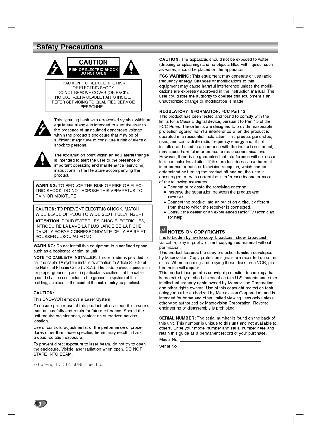 GoVideo HT2010, HT2015 manual Safety Precautions, Regulatory Information FCC Part 