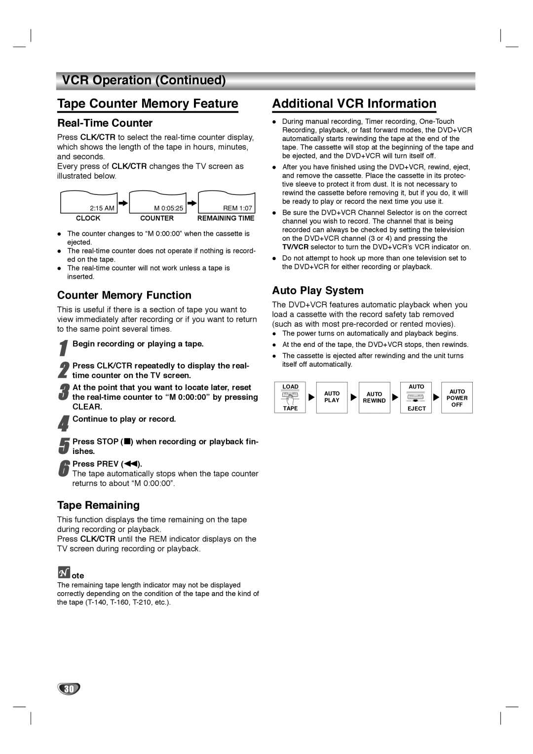 GoVideo HT2010, HT2015 manual VCR Operation Tape Counter Memory Feature, Additional VCR Information 