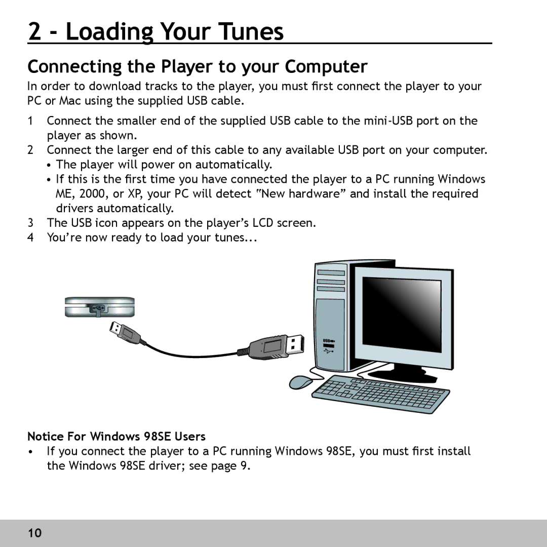 GoVideo RX256, RX128 manual Loading Your Tunes, Connecting the Player to your Computer 