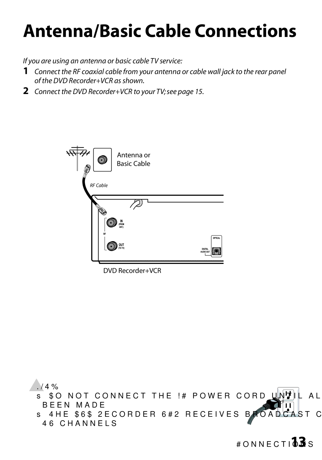 GoVideo VR3845 manual Antenna/Basic Cable Connections 