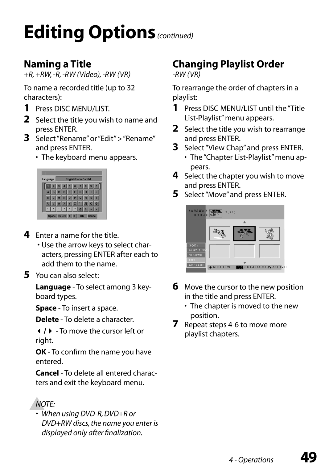 GoVideo VR3845 manual Naming a Title, Changing Playlist Order 