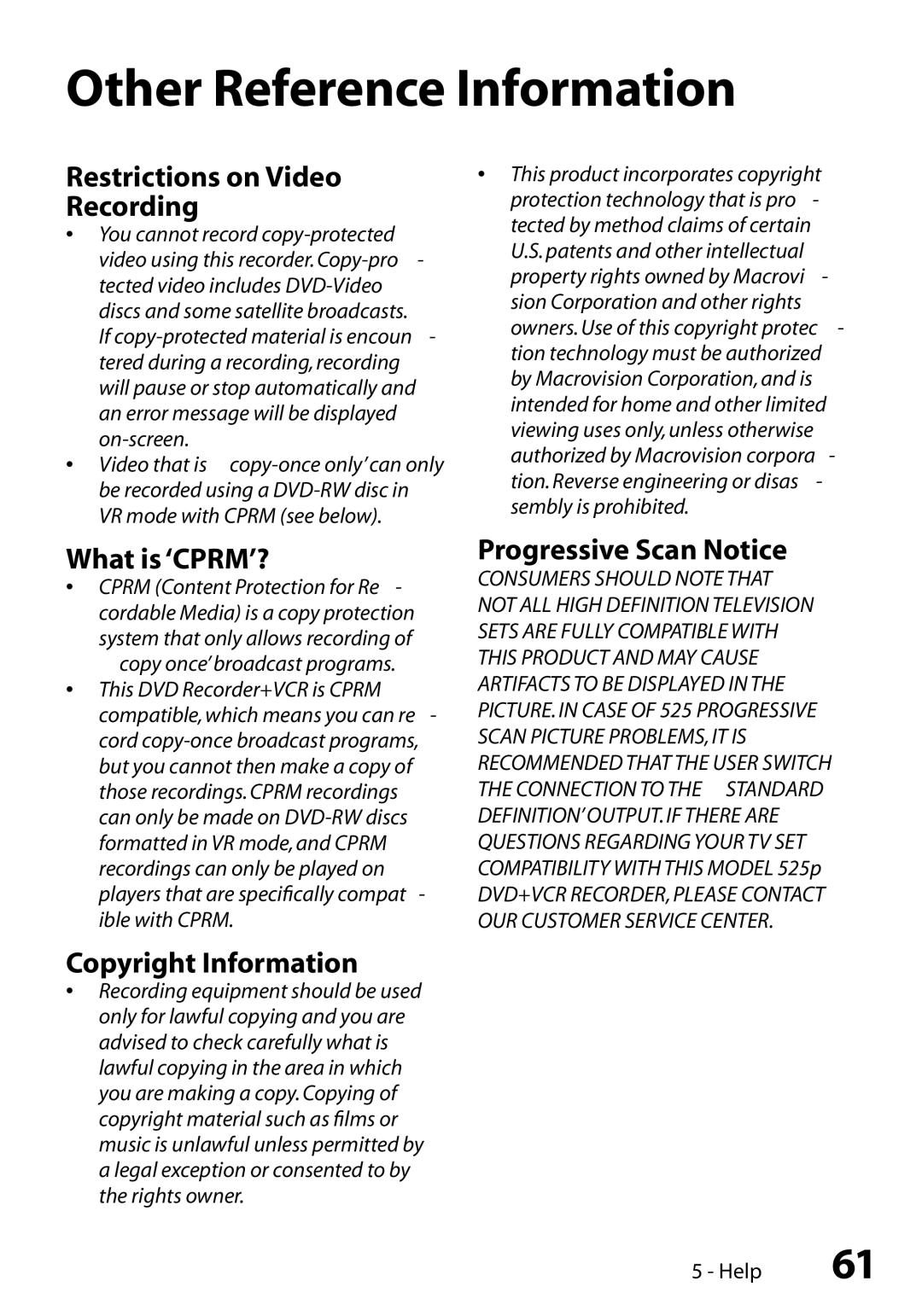 GoVideo VR3845 manual Other Reference Information 