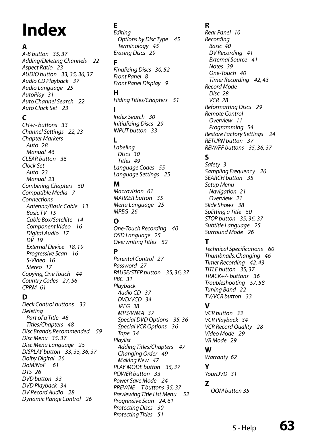 GoVideo VR3845 manual Index, Mpeg 