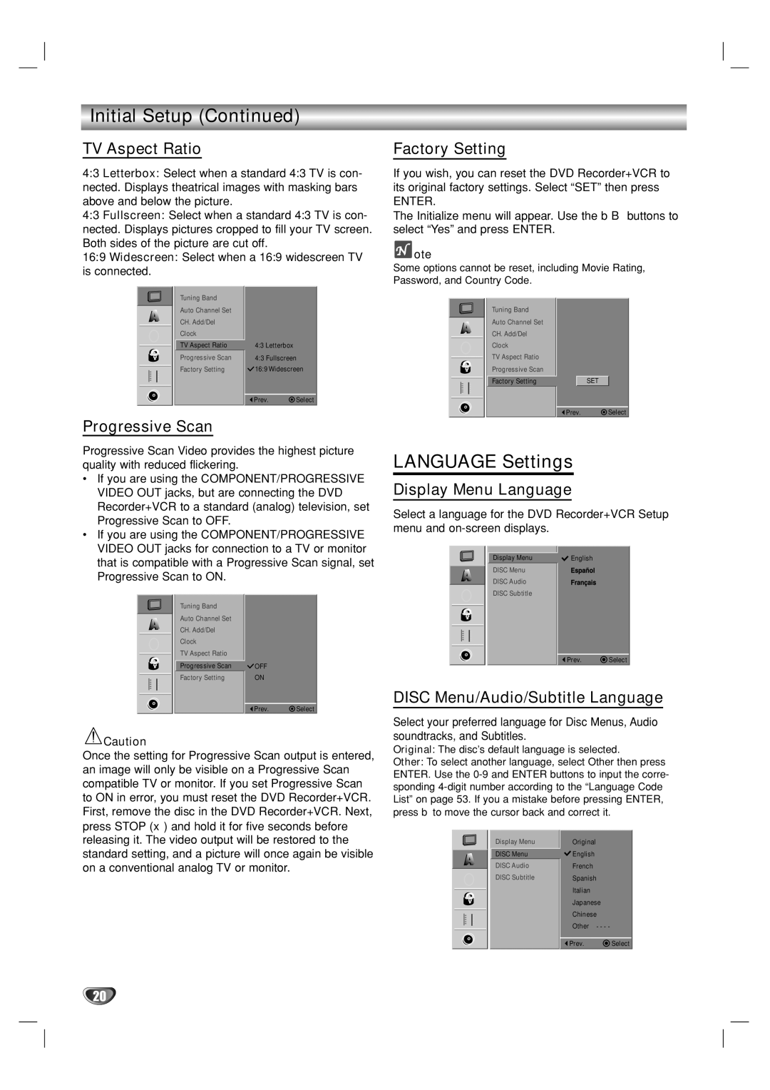 GoVideo VR3930 user manual Language Settings 