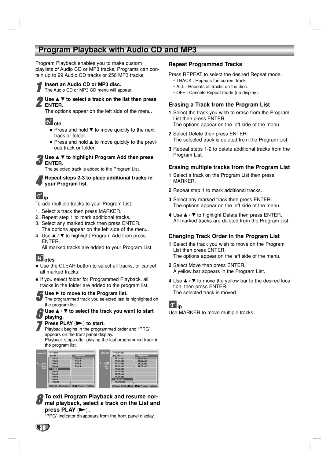 GoVideo VR3930 user manual Program Playback with Audio CD and MP3 