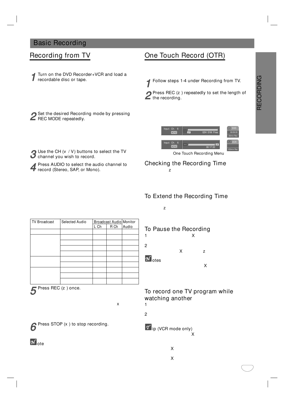 GoVideo VR3930 user manual Basic Recording Recording from TV, One Touch Record OTR 