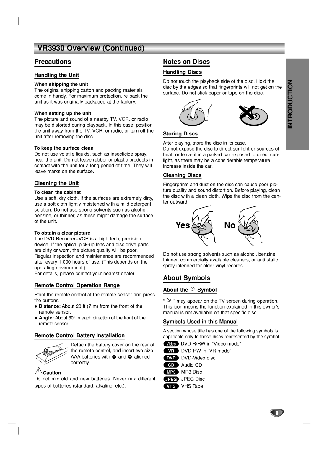 GoVideo VR3930 user manual Precautions, About Symbols 