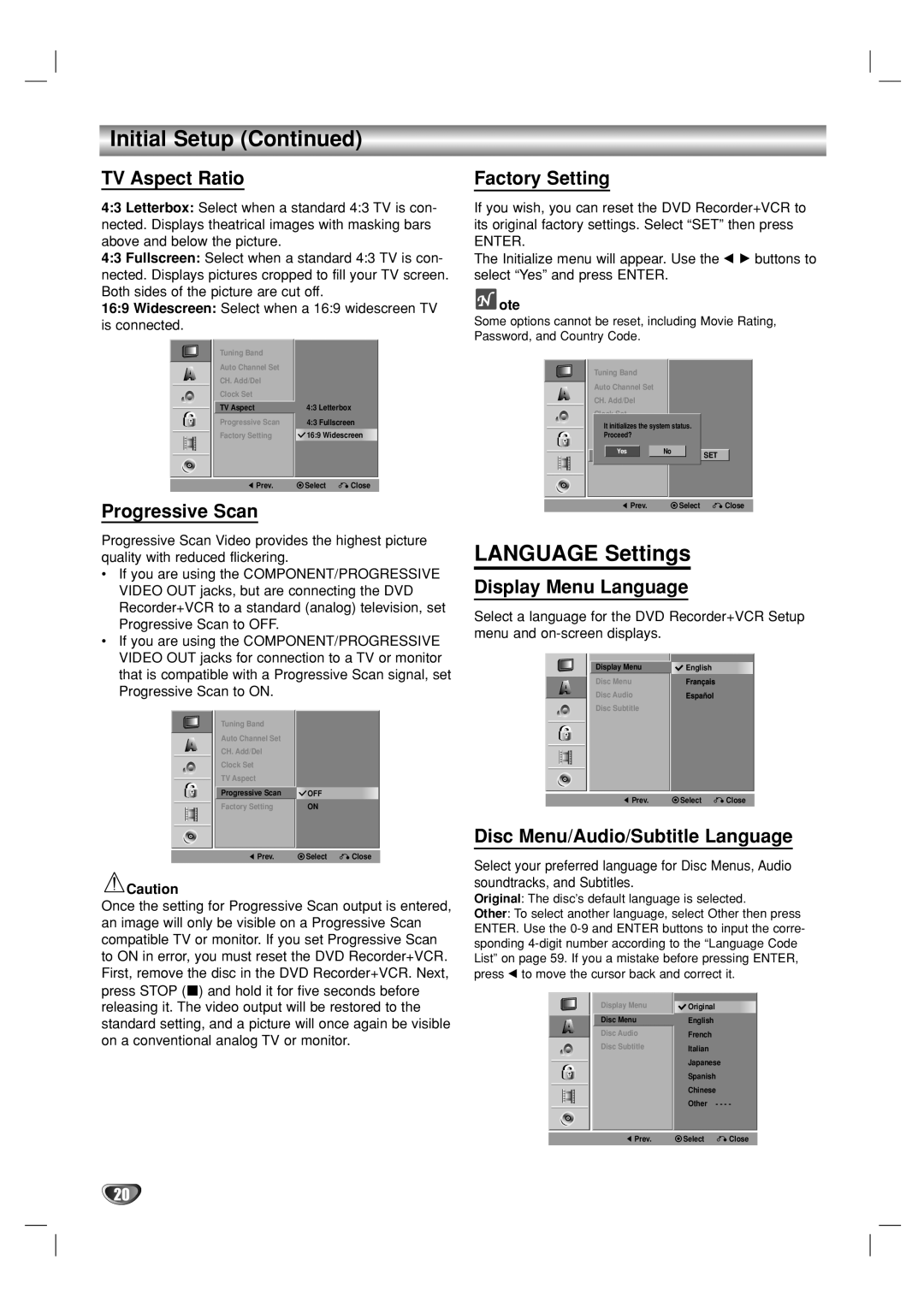 GoVideo VR5940 manual Language Settings 