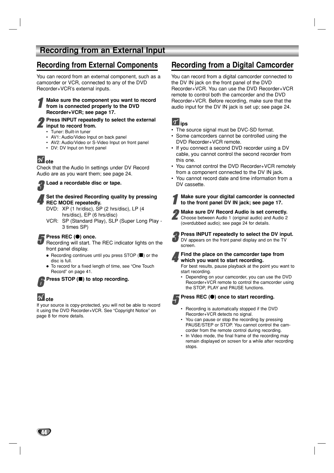 GoVideo VR5940 manual Recording from an External Input, Recording from a Digital Camcorder 