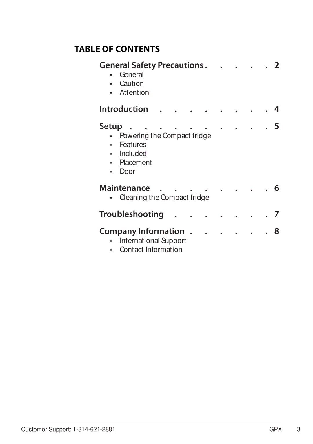 GPX AF100S, 1409-0319-10 manual Table of Contents 