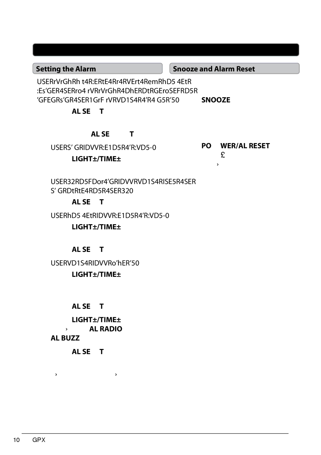 GPX 1514-0322-10, C280 manual Setting the Alarm 