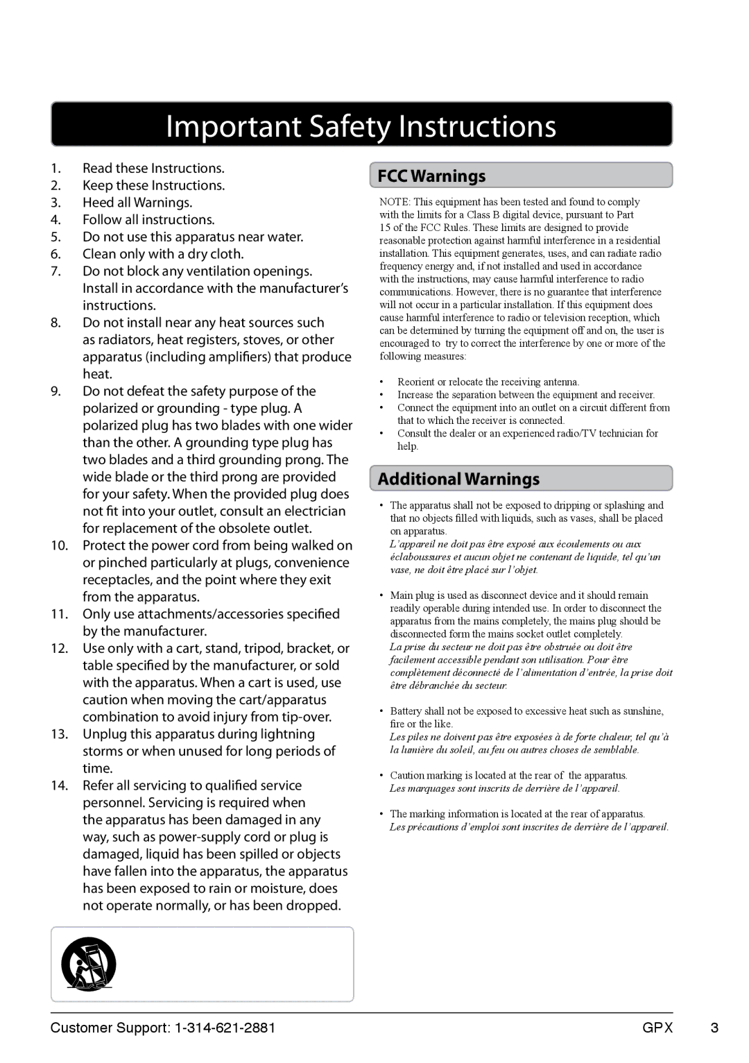 GPX C280, 1514-0322-10 manual FCC Warnings, Additional Warnings 