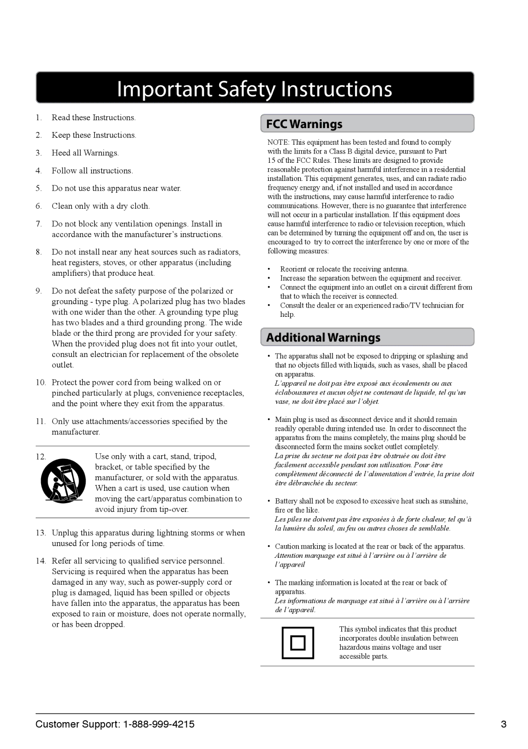 GPX JM250S, 2328-0624-10 manual FCC Warnings, Additional Warnings 