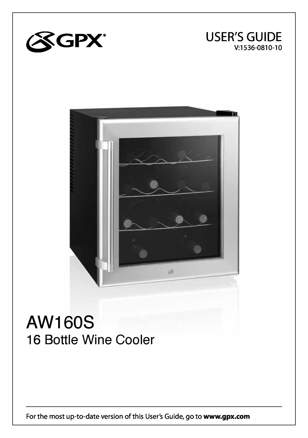 GPX 1536-0810-10 manual AW160S, User’S Guide, Bottle Wine Cooler 
