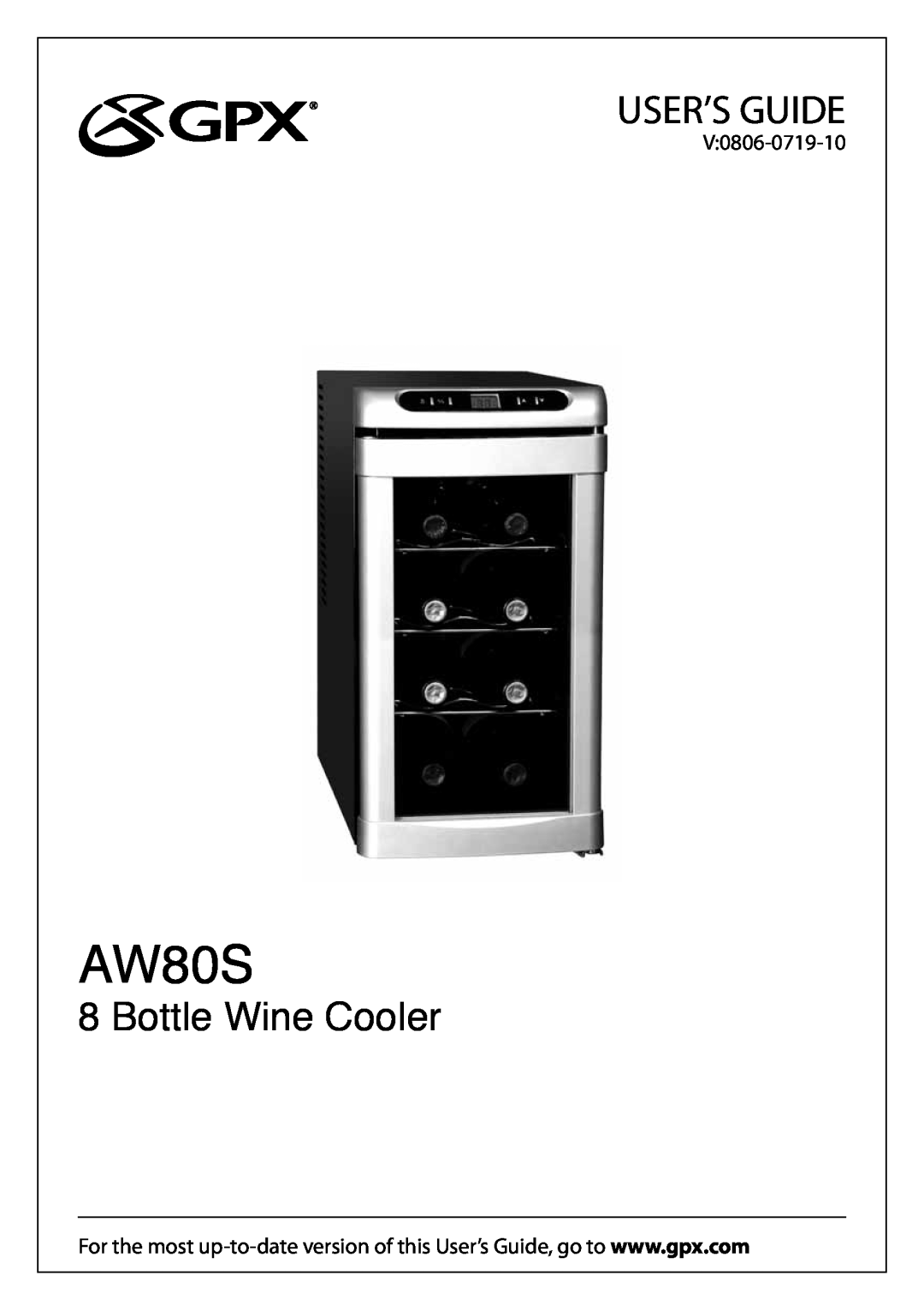 GPX 0806-0719-10 manual AW80S, User’S Guide, Bottle Wine Cooler 