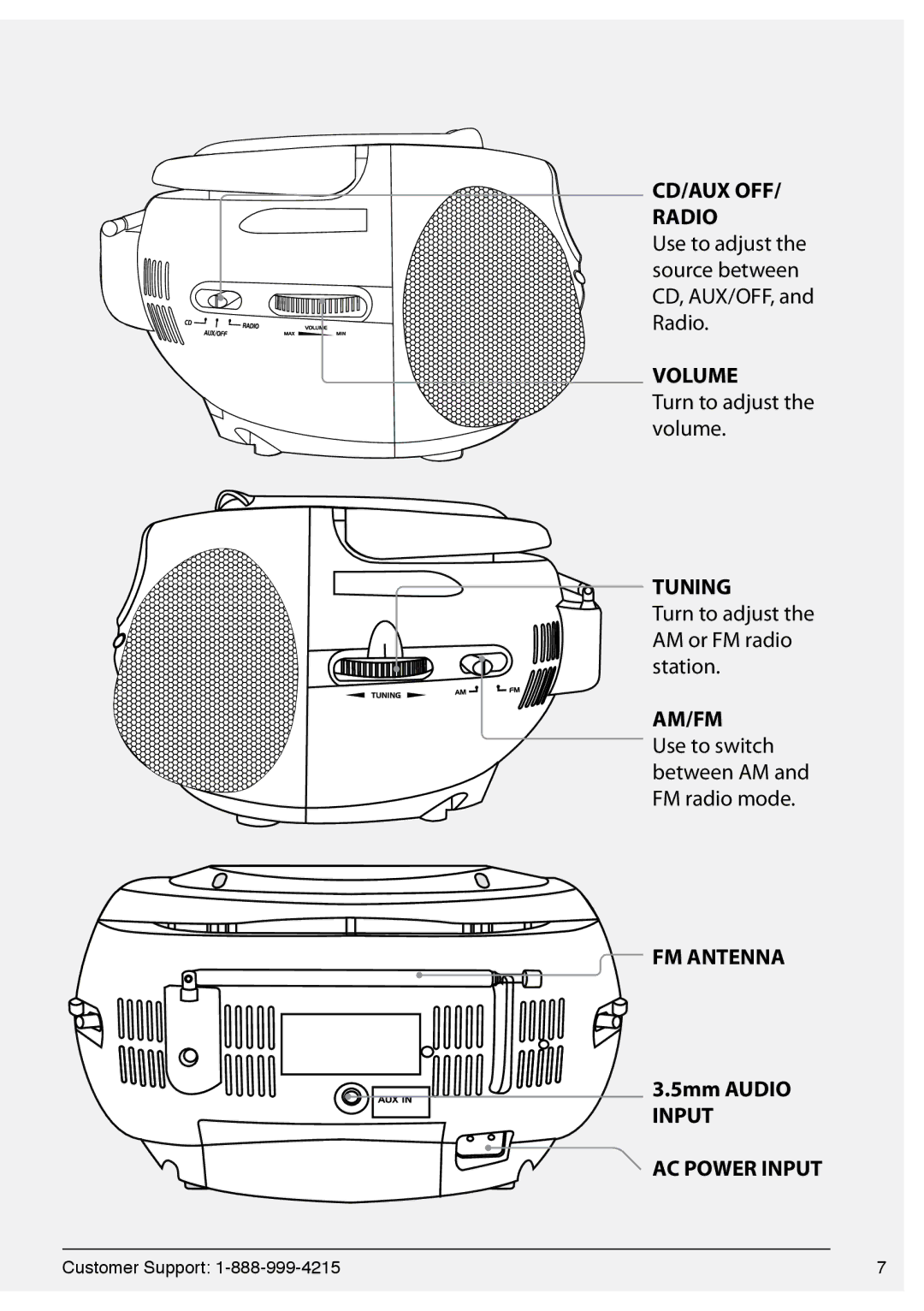 GPX BC118 manual 5mm Audio Input 