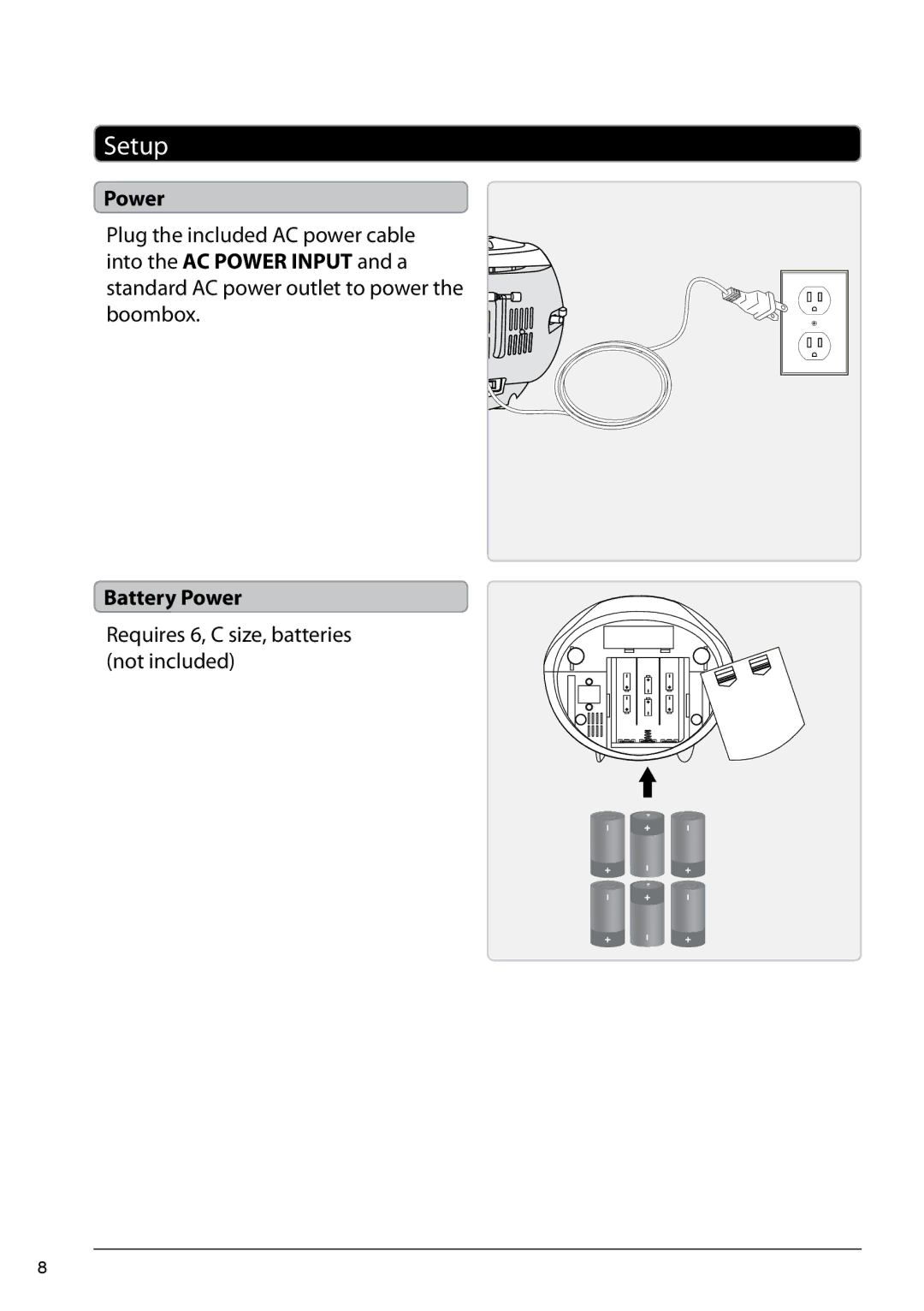 GPX BC118 manual Setup, Power 