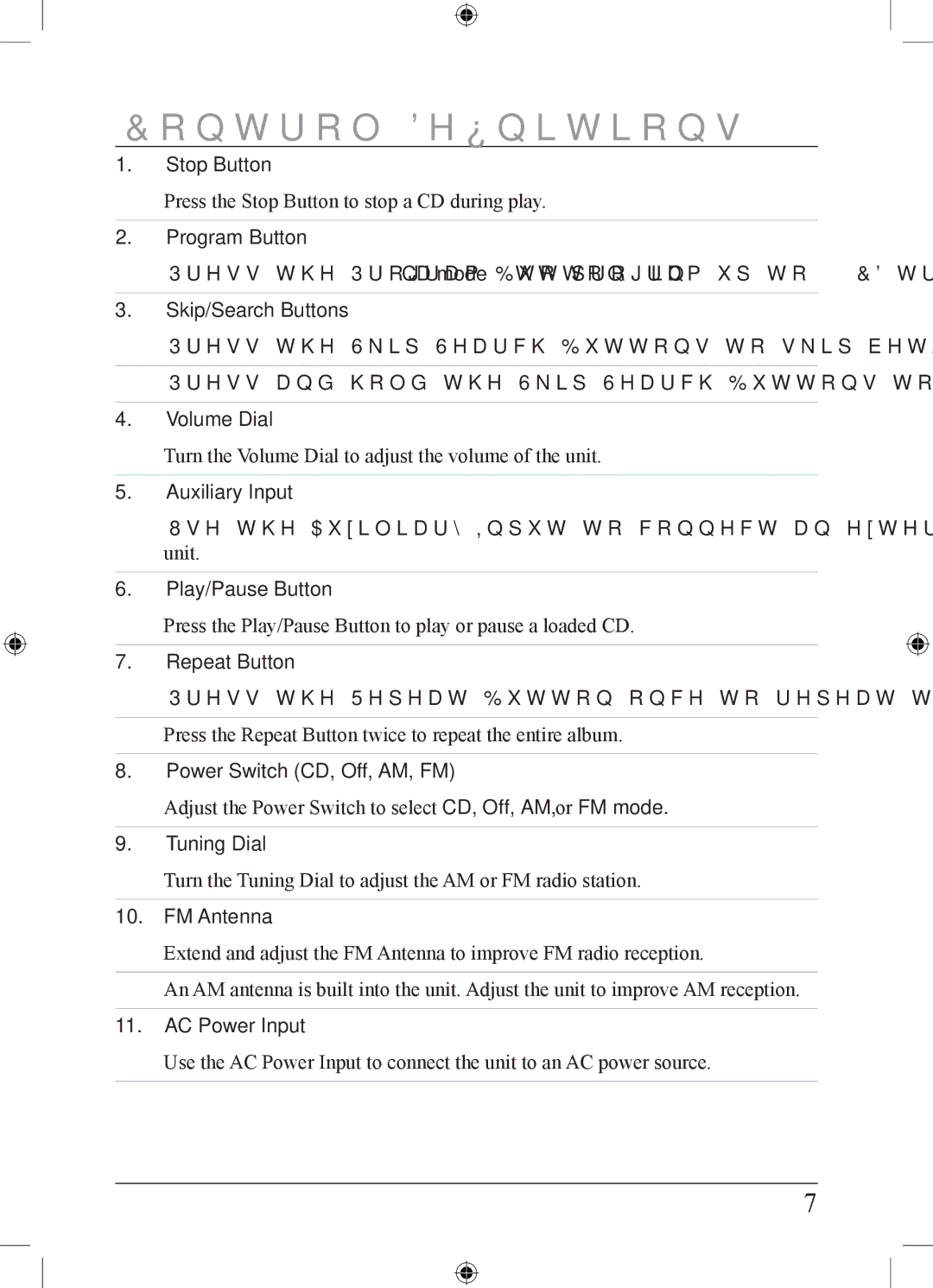 GPX BC119B important safety instructions Control Definitions 