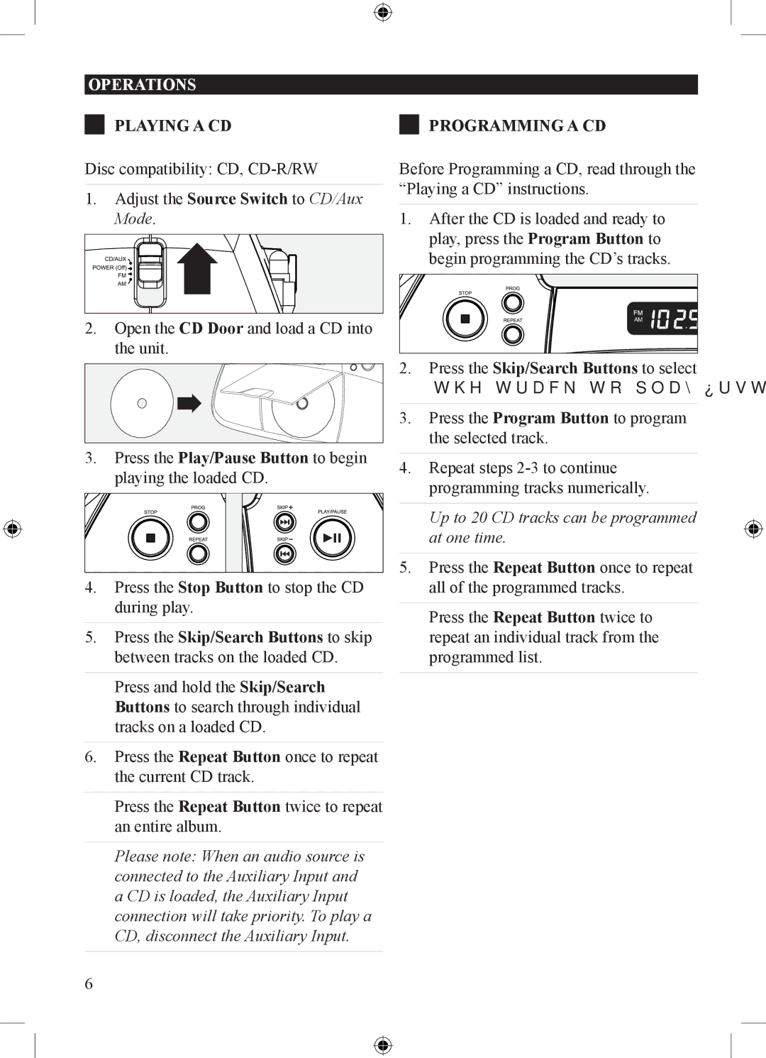 GPX BC219B important safety instructions Operations, Playing a CD Programming a CD 