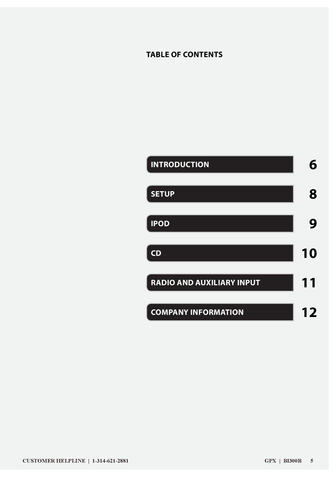 GPX 0650-1120-09, BI300B manual Table of Contents 