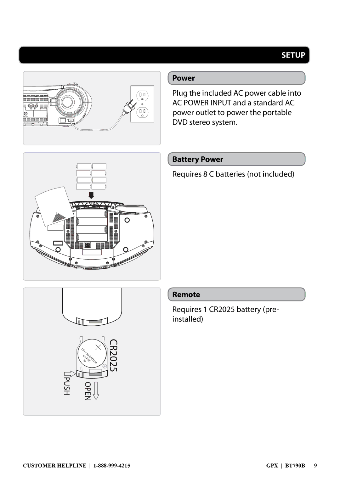 GPX 1807-0706-10, BT780B manual Battery Power, Remote 