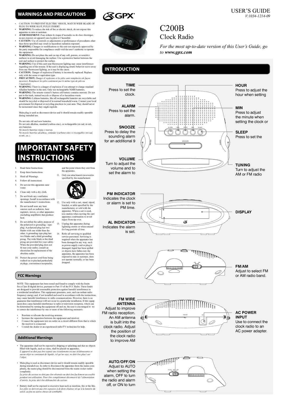 GPX C200B important safety instructions Introduction 