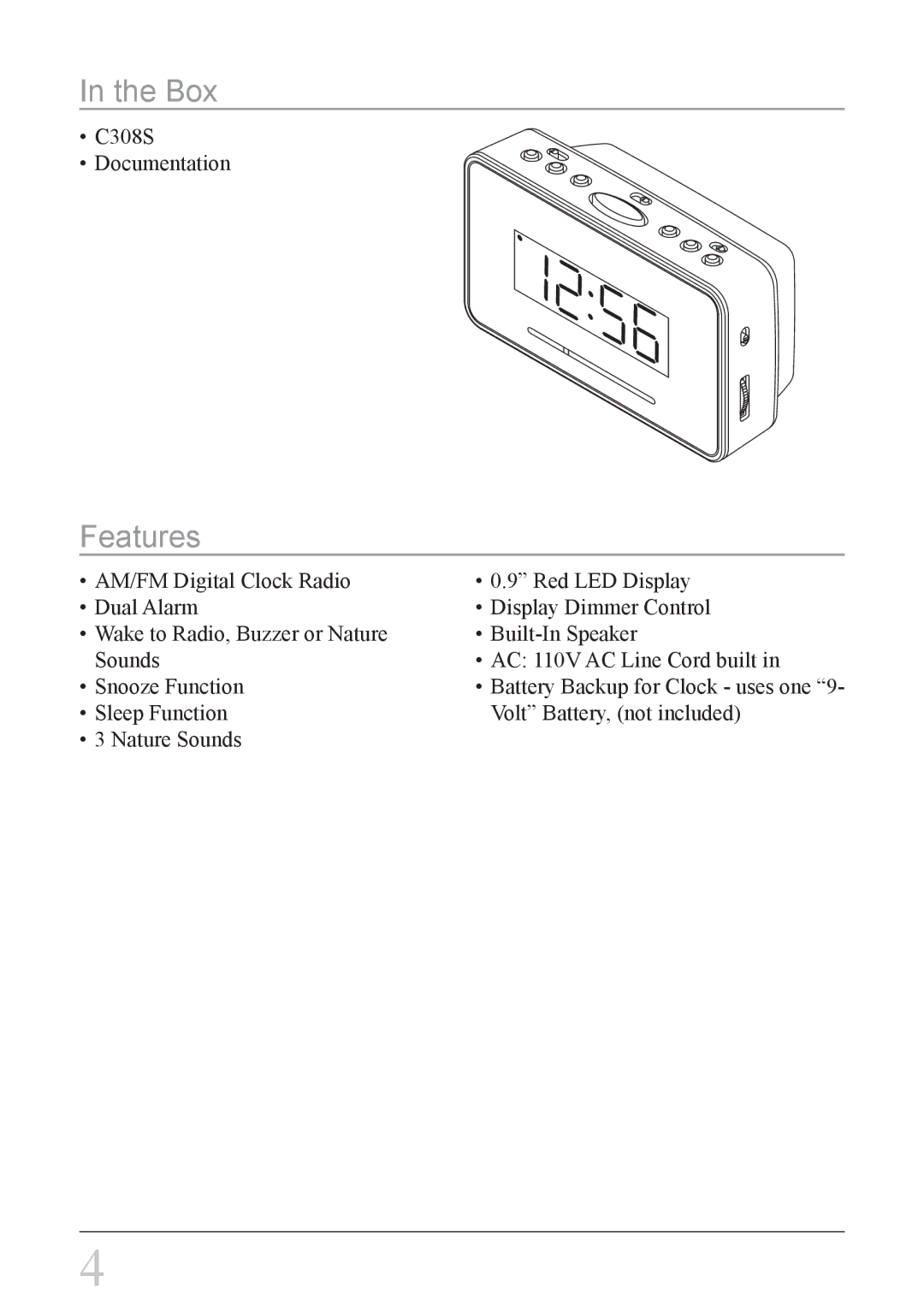 GPX C308S instruction manual Box, Features 