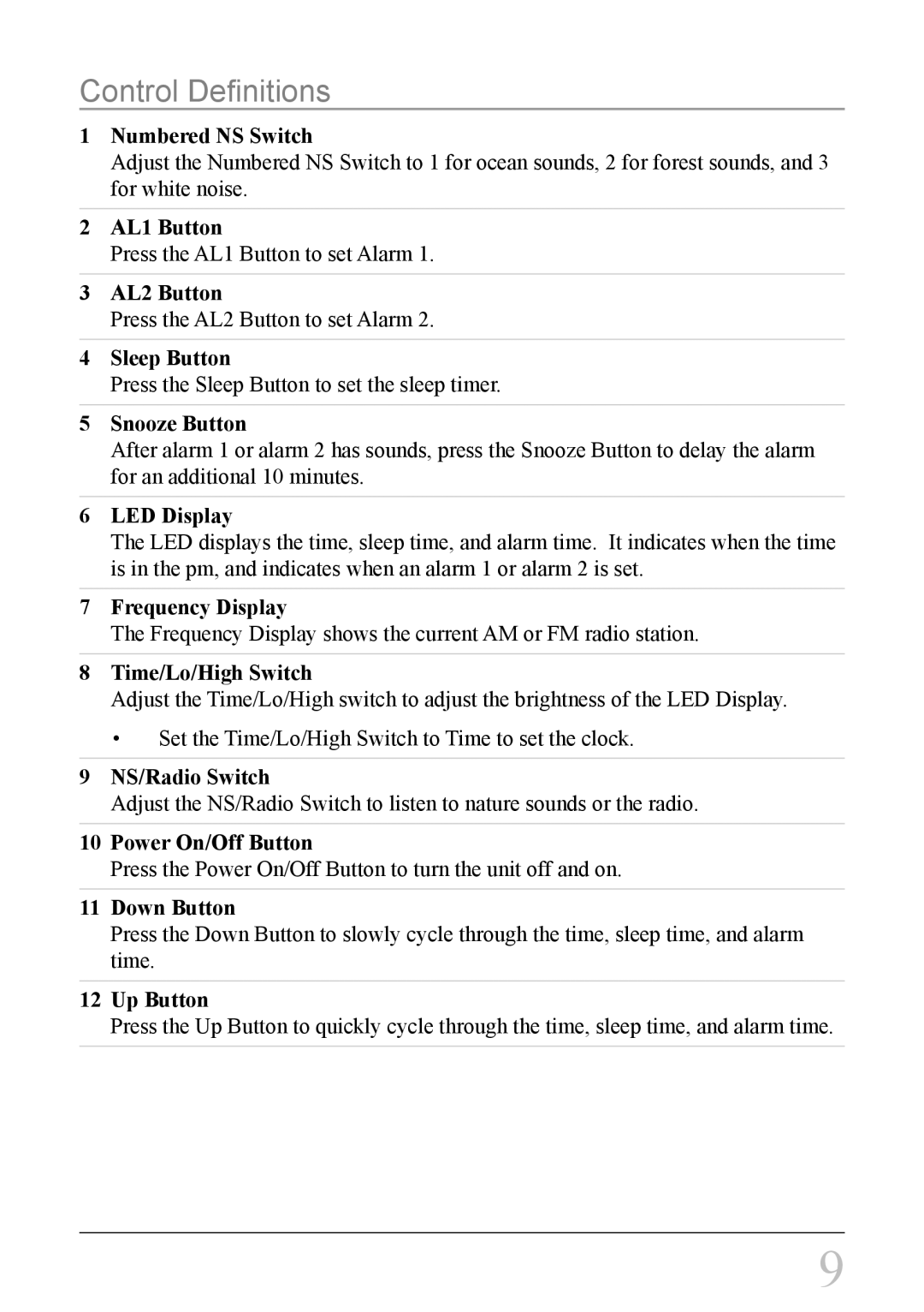 GPX C308S instruction manual Control Definitions 