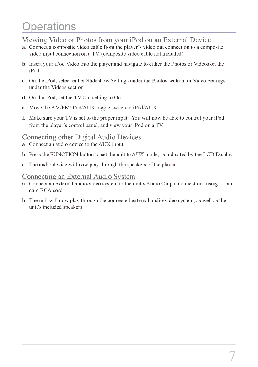 GPX CI188B instruction manual Connecting other Digital Audio Devices, Connecting an External Audio System 