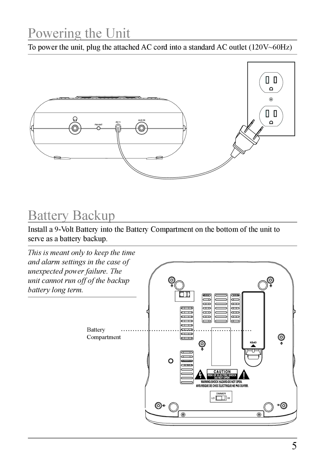 GPX CI189B important safety instructions Powering the Unit, Battery Backup 