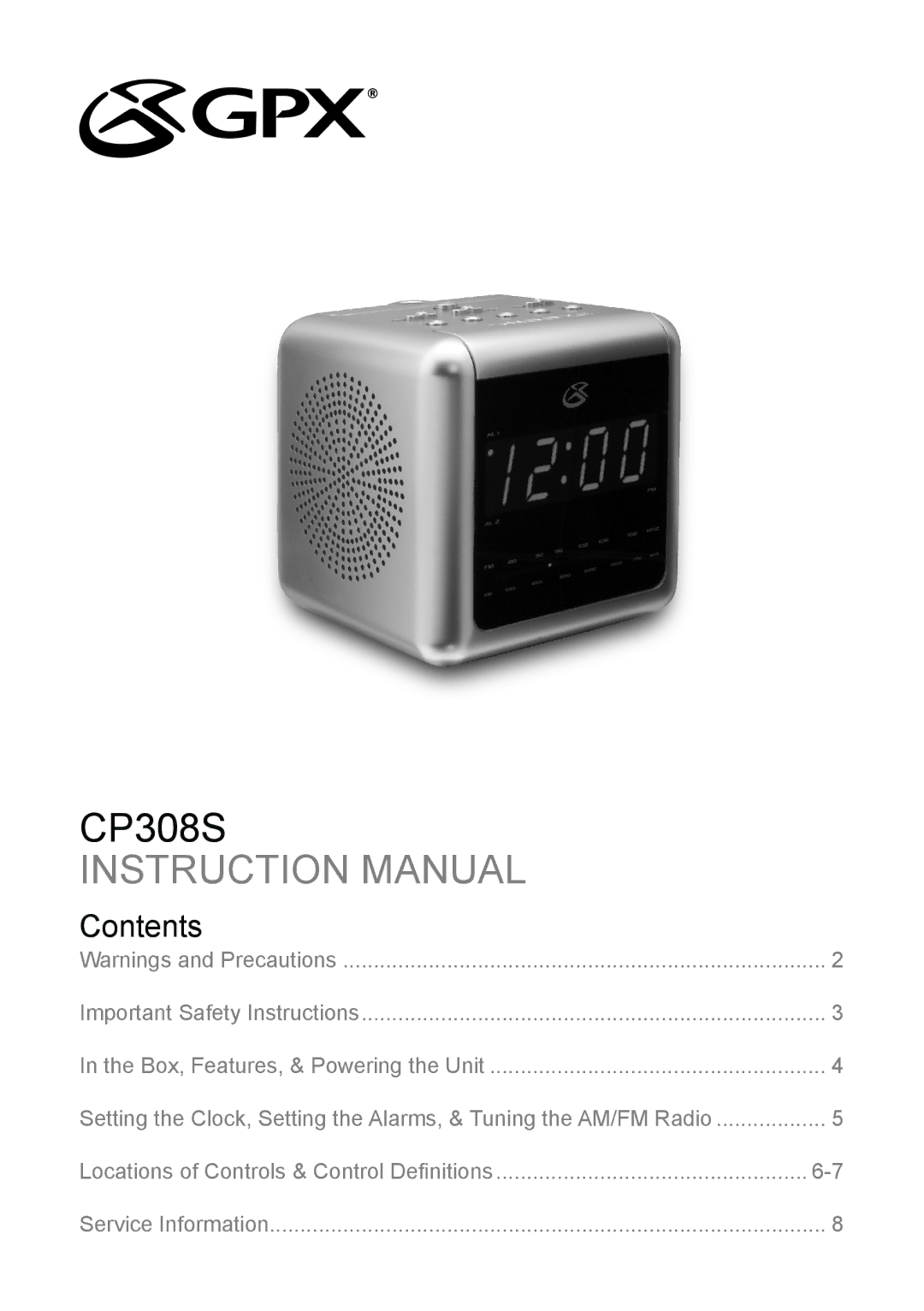 GPX CP308S instruction manual Contents 