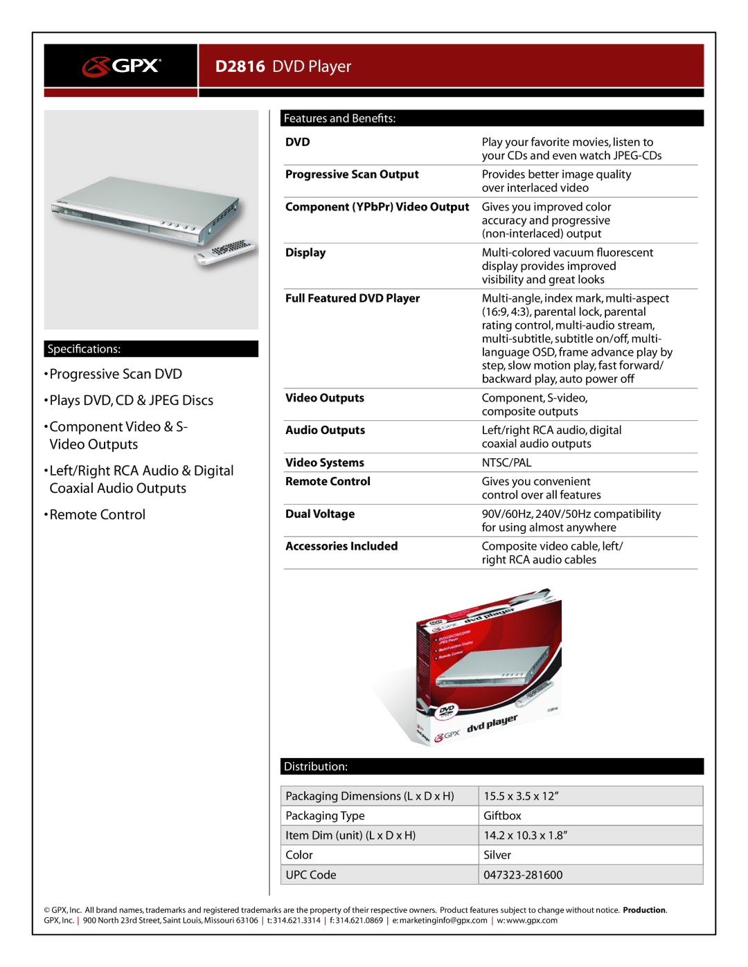 GPX D2816 manual Dvd 