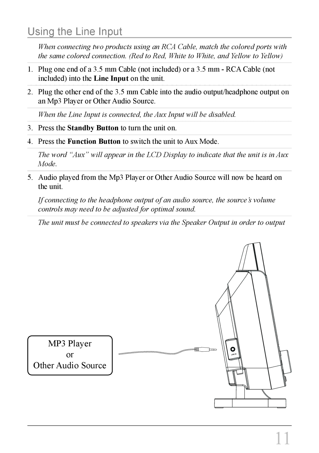 GPX HC208B instruction manual Using the Line Input 