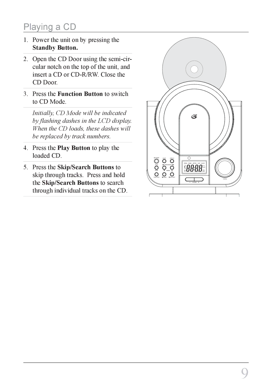 GPX HC208B instruction manual Playing a CD 