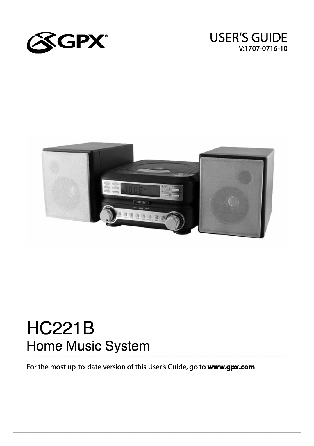 GPX HC221B manual User’S Guide, Home Music System 