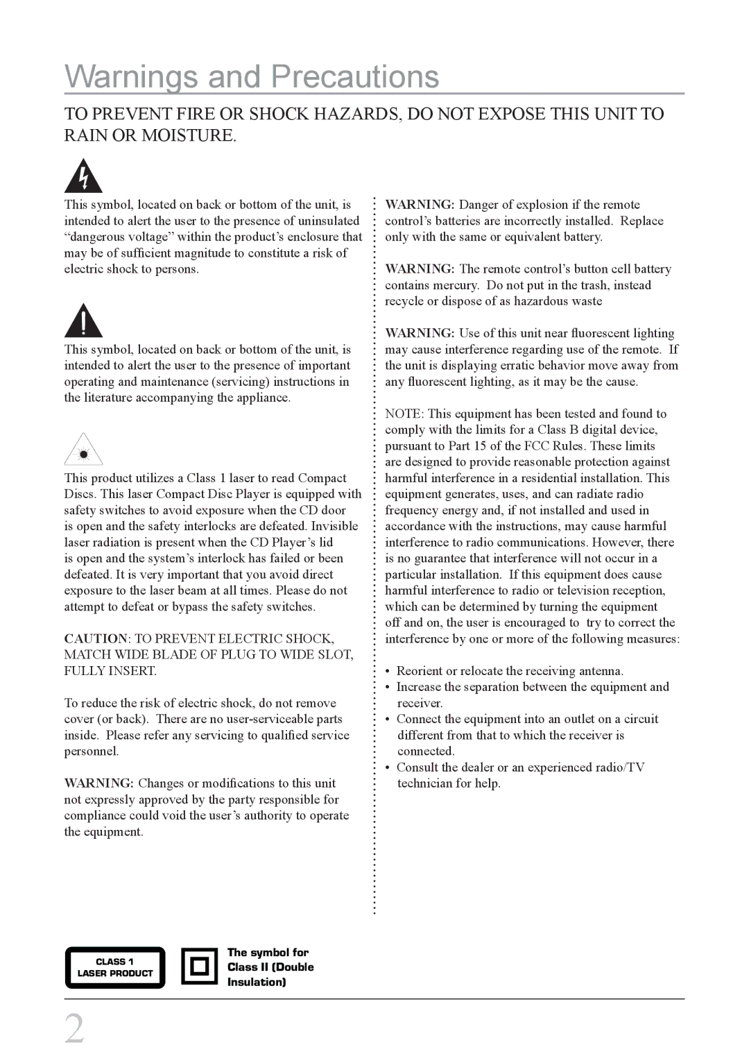 GPX HI2817 instruction manual Symbol for Class 1Class II Double 