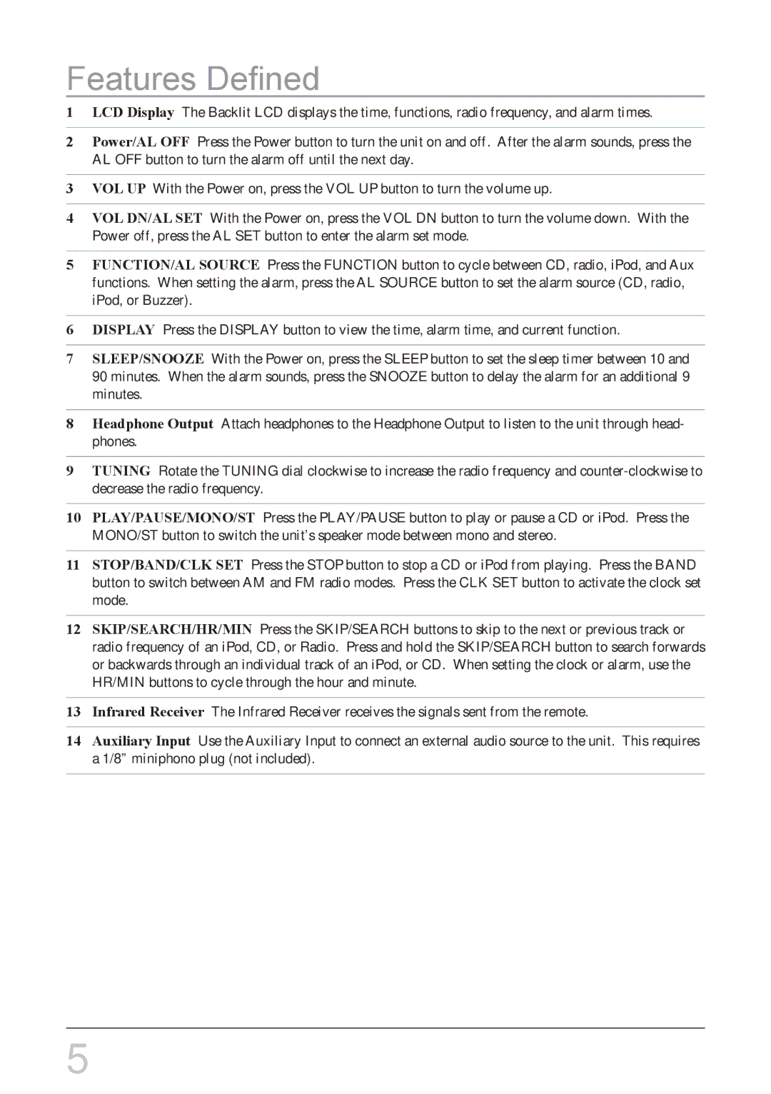 GPX HI2817 instruction manual Features Defined 