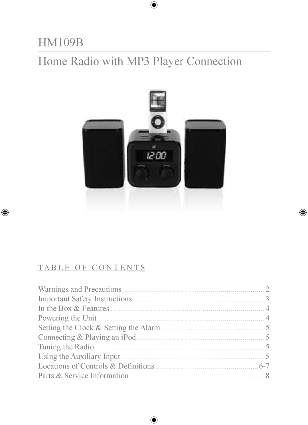 GPX important safety instructions HM109B Home Radio with MP3 Player Connection 