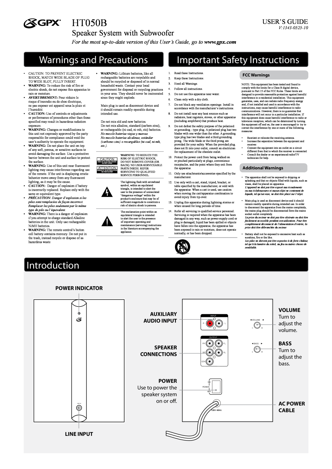 GPX HT050B important safety instructions Warnings and Precautions, Important Safety Instructions, Introduction 