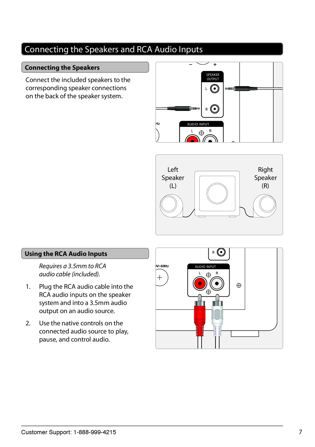 GPX HT12B manual Connecting the Speakers and RCA Audio Inputs, Using the RCA Audio Inputs 