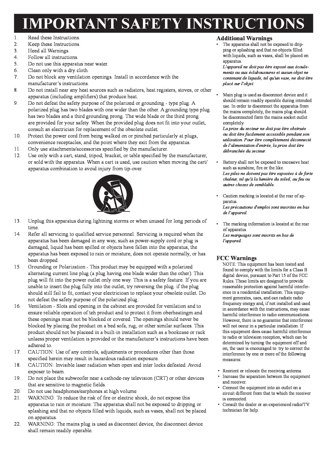GPX HT219B manual Important Safety Instructions, Additional Warnings, FCC Warnings 