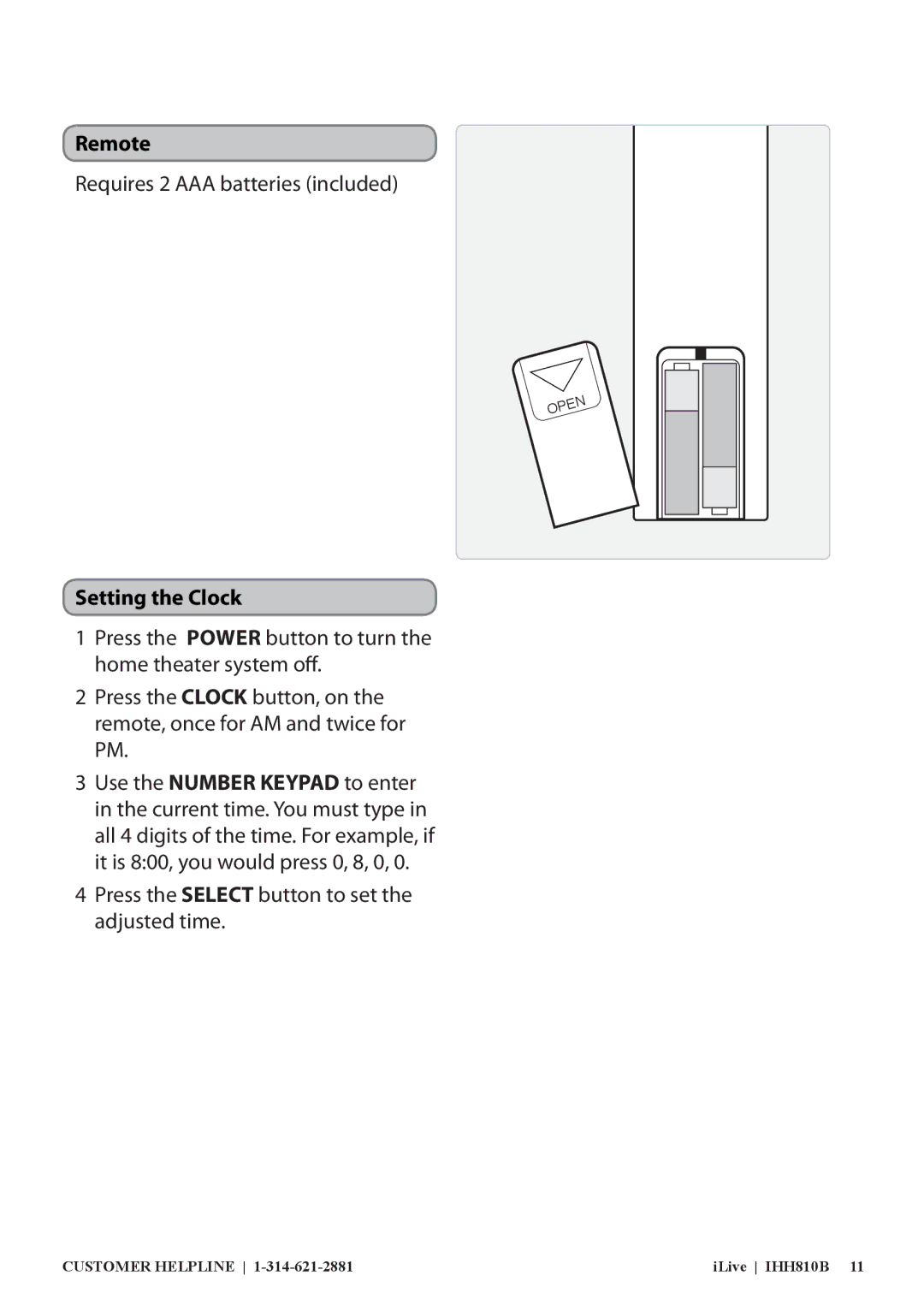 GPX IHH810B manual Remote, Setting the Clock 