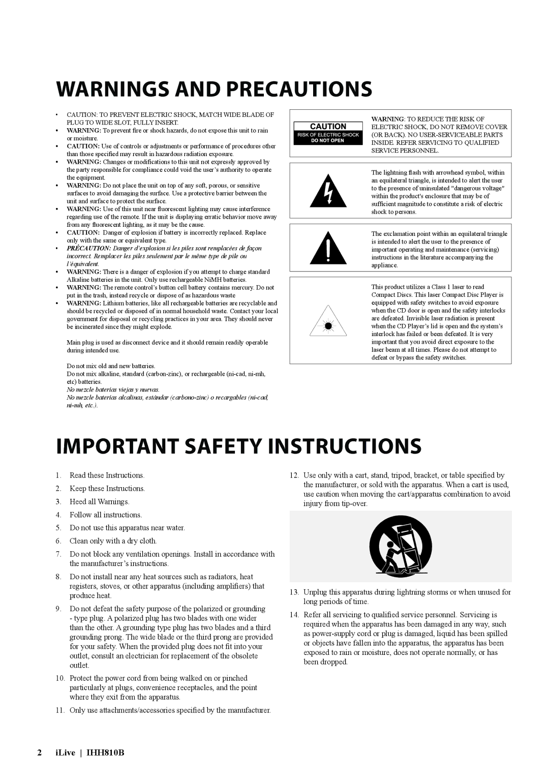 GPX IHH810B manual Important Safety Instructions 