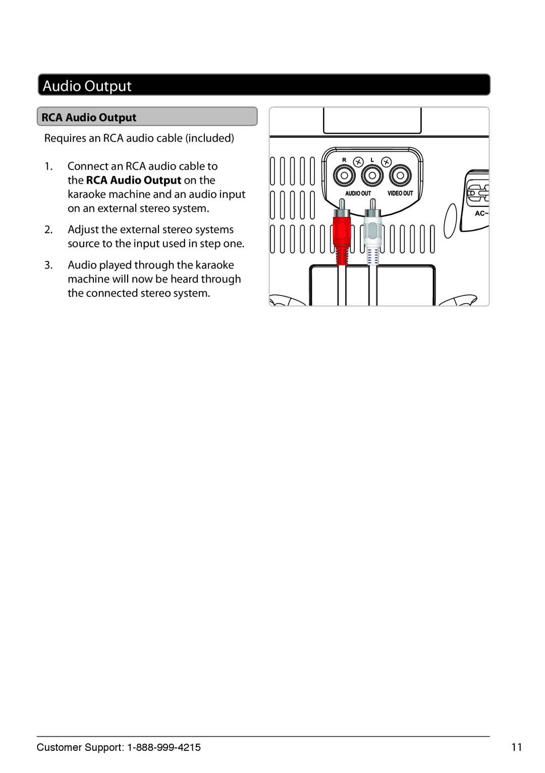 GPX J082PR manual RCA Audio Output, Requires an RCA audio cable included 